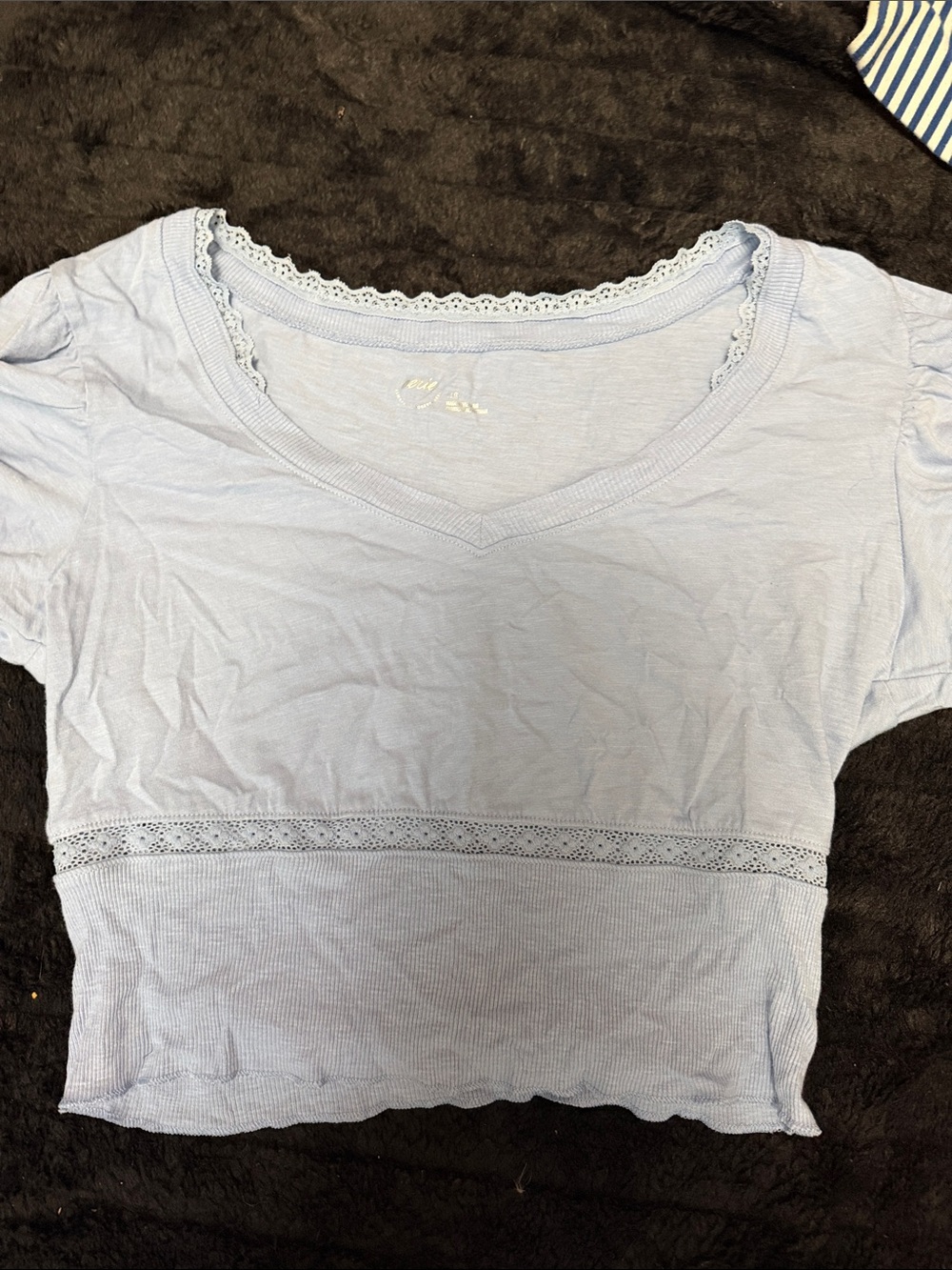 Delicate Lace-Trim Sky Blue V-Neck Crop Top